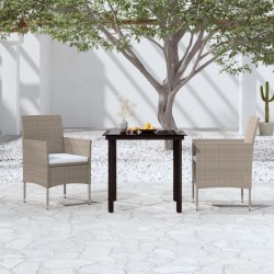 Ensemble à manger de jardin avec coussins 3 pcs Beige et noir 567722567722