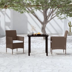 Ensemble à manger de jardin avec coussins 3 pcs Marron et noir 567723567723