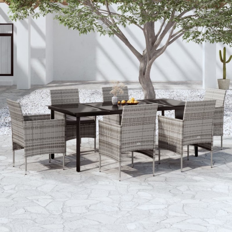Ensemble à manger de jardin coussins 7pcs Gris et noir 567730567730