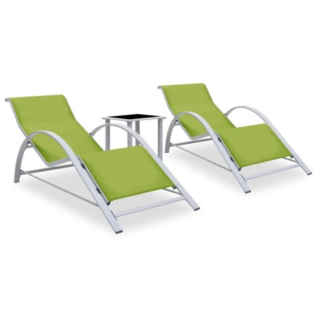 Chaises longues lot de 2 avec table Aluminium Vert 567735567735