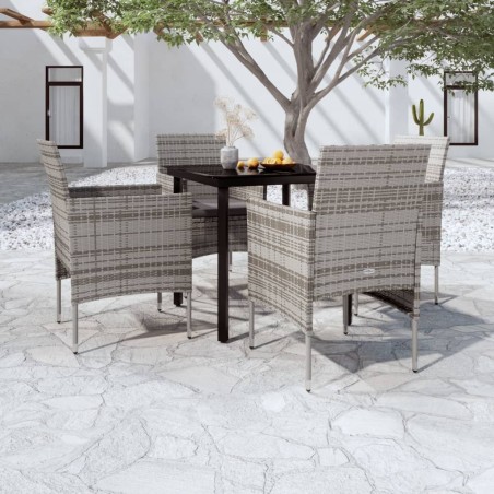 Ensemble à manger de jardin et coussins 5pcs Gris/noir 567740567740