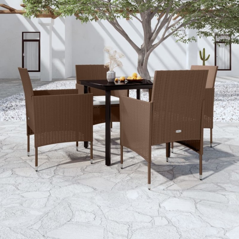 Ensemble à manger de jardin coussins 5 pcs Marron/noir 567742567742