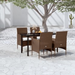 Ensemble à manger de jardin coussins 5 pcs Marron/noir 567743567743