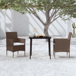 Ensemble à manger de jardin avec coussins 3 pcs Marron et noir 567744567744