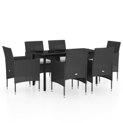 Ensemble à manger de jardin avec coussins 7 pcs Noir 567750567750