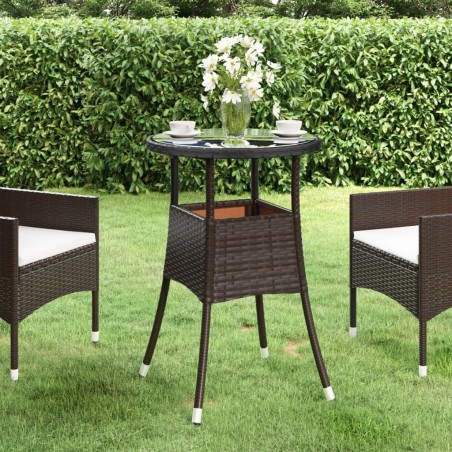Table de jardin Ø60x75 cm Verre trempé/résine tressée Marron 567751567751
