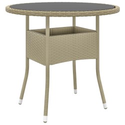 Table de jardin Ø80x75 cm Verre trempé/résine tressée Beige 567752567752