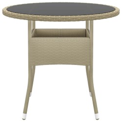 Table de jardin Ø80x75 cm Verre trempé/résine tressée Beige 567752567752