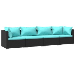 Salon de jardin 4 pcs avec coussins Résine tressée Noir 567756567756