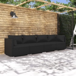 Salon de jardin 4 pcs avec coussins Résine tressée Noir 567759567759