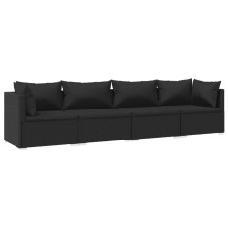 Salon de jardin 4 pcs avec coussins Résine tressée Noir 567759567759