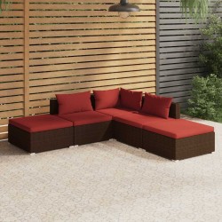 Salon de jardin 5 pcs avec coussins résine tressée marron 567761567761