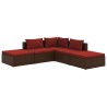 Salon de jardin 5 pcs avec coussins résine tressée marron 567761567761