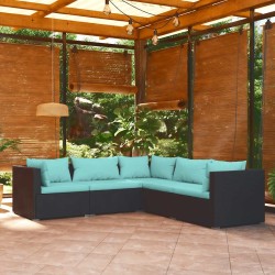 Salon de jardin 5 pcs avec coussins Résine tressée Noir 567762567762