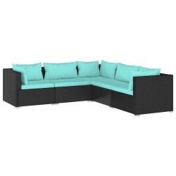 Salon de jardin 5 pcs avec coussins Résine tressée Noir 567762567762