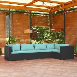 Salon de jardin 5 pcs avec coussins Résine tressée Noir 567763567763