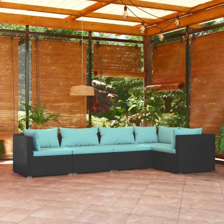 Salon de jardin 5 pcs avec coussins Résine tressée Noir 567763567763