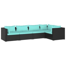 Salon de jardin 5 pcs avec coussins Résine tressée Noir 567763567763