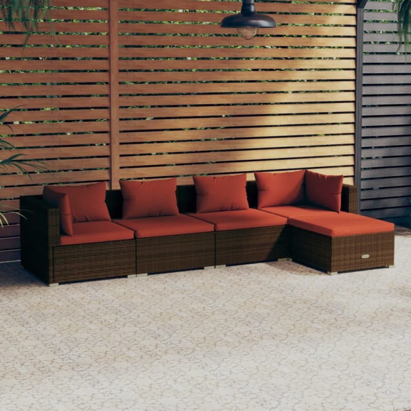 Salon de jardin 5 pcs avec coussins résine tressée marron 567764567764