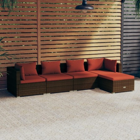 Salon de jardin 5 pcs avec coussins résine tressée marron 567764567764