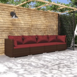Salon de jardin 4 pcs avec coussins Résine tressée Marron 567765567765