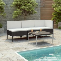 Salon de jardin 3 pcs avec coussins Résine tressée Noir 567774567774