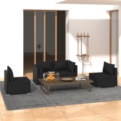 Salon de jardin 4 pcs avec coussins Résine tressée Noir 567779567779