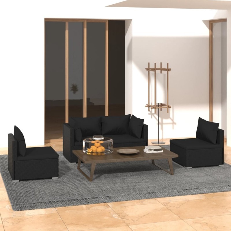 Salon de jardin 4 pcs avec coussins Résine tressée Noir 567779567779