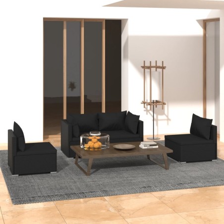 Salon de jardin 4 pcs avec coussins Résine tressée Noir 567779567779