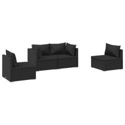 Salon de jardin 4 pcs avec coussins Résine tressée Noir 567779567779