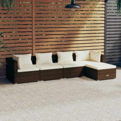 Salon de jardin 5 pcs avec coussins Résine tressée Marron 567780567780