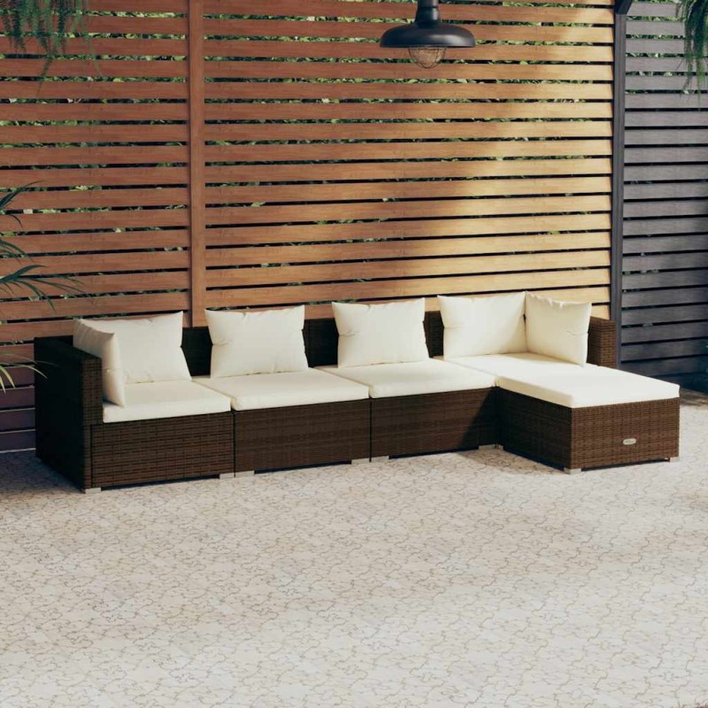 Salon de jardin 5 pcs avec coussins Résine tressée Marron 567780567780