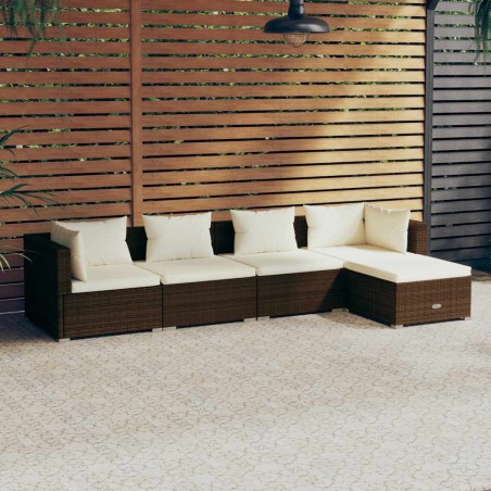 Salon de jardin 5 pcs avec coussins Résine tressée Marron 567780567780