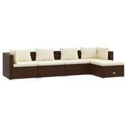 Salon de jardin 5 pcs avec coussins Résine tressée Marron 567780567780