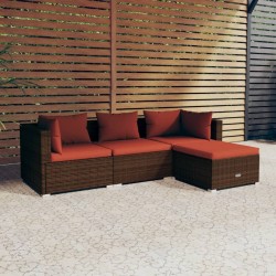 Salon de jardin 4 pcs avec coussins Résine tressée Marron 567781567781