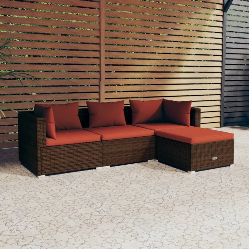 Salon de jardin 4 pcs avec coussins Résine tressée Marron 567781567781