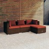 Salon de jardin 4 pcs avec coussins Résine tressée Marron 567781567781