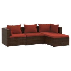 Salon de jardin 4 pcs avec coussins Résine tressée Marron 567781567781