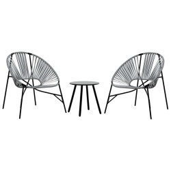 Lot de 3 Chaise de jardin noir et gris clair résine tressée 567798567798