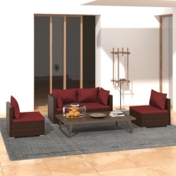 Salon de jardin 4 pcs avec coussins Résine tressée Marron 567810567810