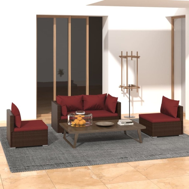 Salon de jardin 4 pcs avec coussins Résine tressée Marron 567810567810