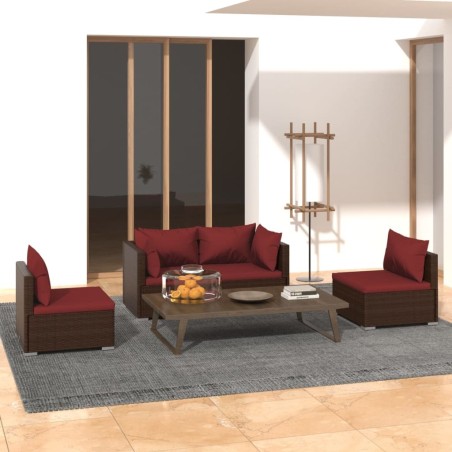 Salon de jardin 4 pcs avec coussins Résine tressée Marron 567810567810
