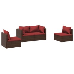 Salon de jardin 4 pcs avec coussins Résine tressée Marron 567810567810