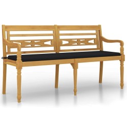 Banc Batavia avec coussin noir 150 cm Bois de teck massif 567813567813