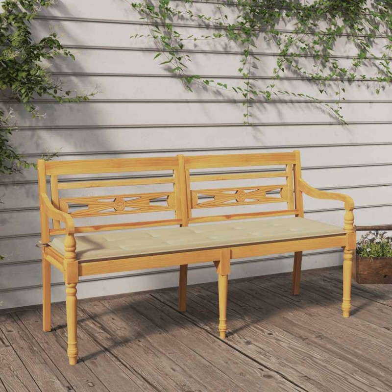 Banc Batavia avec coussin beige 150 cm Bois de teck massif 567814567814