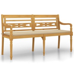 Banc Batavia avec coussin beige 150 cm Bois de teck massif 567814567814