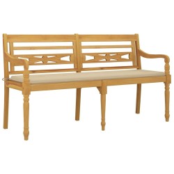 Banc Batavia avec coussin beige 150 cm Bois de teck massif 567814567814