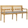 Banc Batavia coussin à motif de carreaux gris 150cm Bois teck 567815567815
