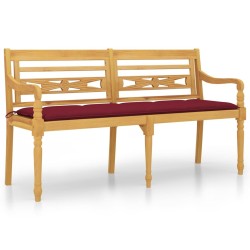 Banc Batavia avec coussin rouge bordeaux 150cm Bois teck massif 567819567819
