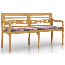Banc Batavia coussin à motif de carreaux rouges 150cm Bois teck 567823567823